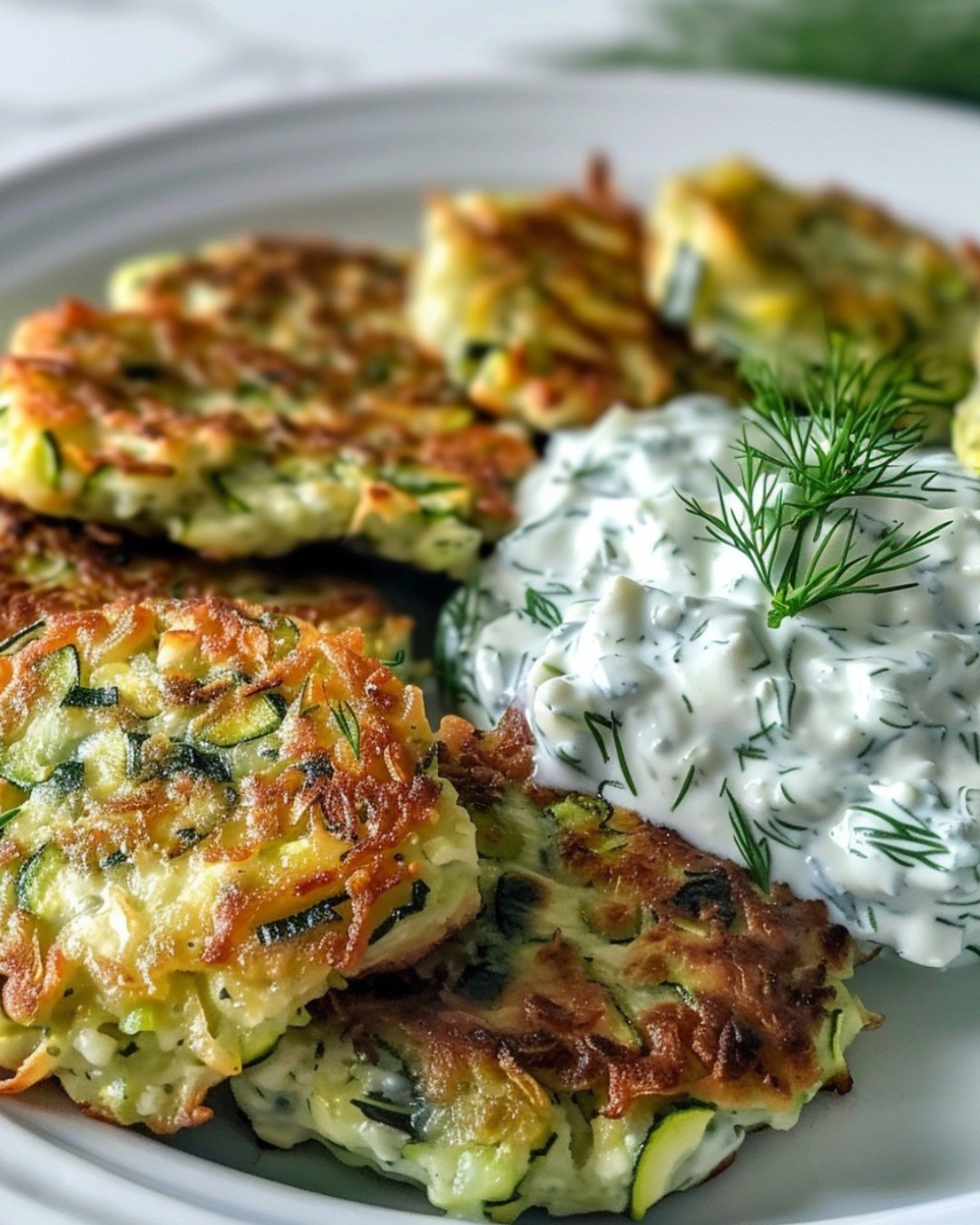 Zucchini, Feta, and Spinach Fritters with Garlic Tzatziki