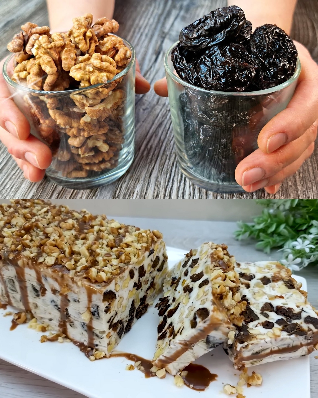 Sour Cream Jelly with Prunes and Nuts
