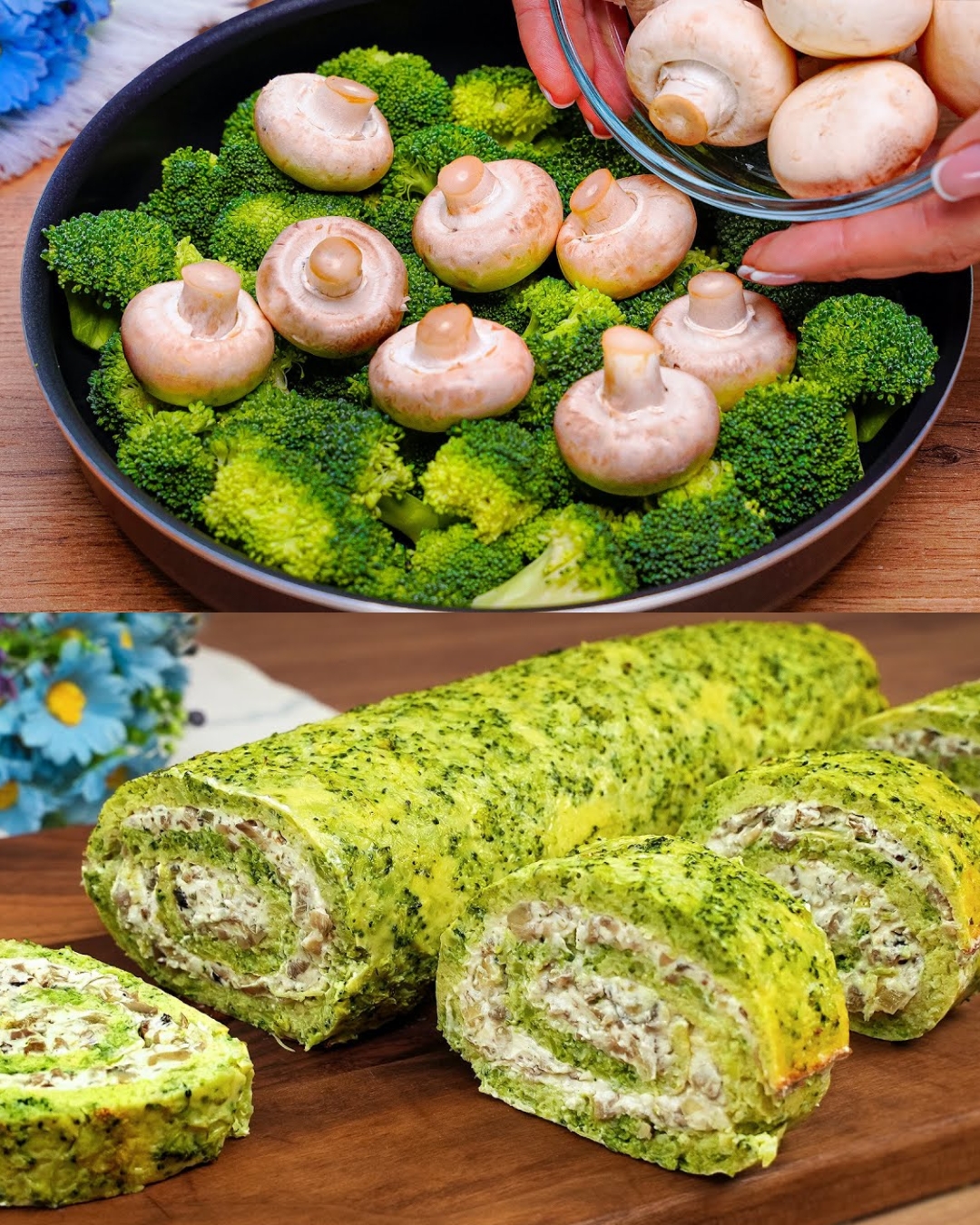 Broccoli and Mushroom Ricotta Roll