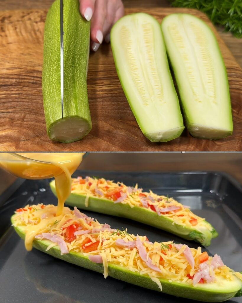 Stuffed Zucchini with Ham and Cheese finished dish