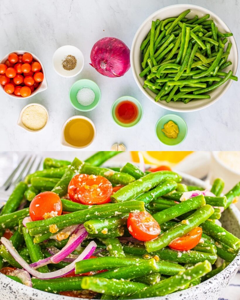 Chilled Green Bean Salad with Cherry Tomatoes and Parmesan finished dish