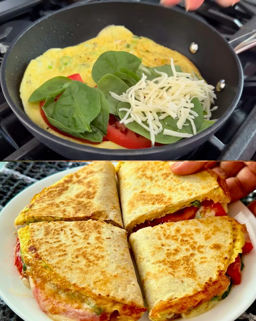 Tortilla Breakfast Wrap with Eggs, Tomato, and Spinach finished dish