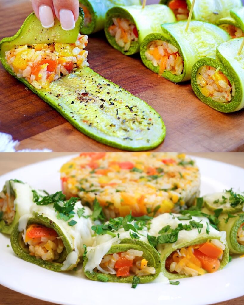 Baked Zucchini and Rice with Vegetable Medley finished dish
