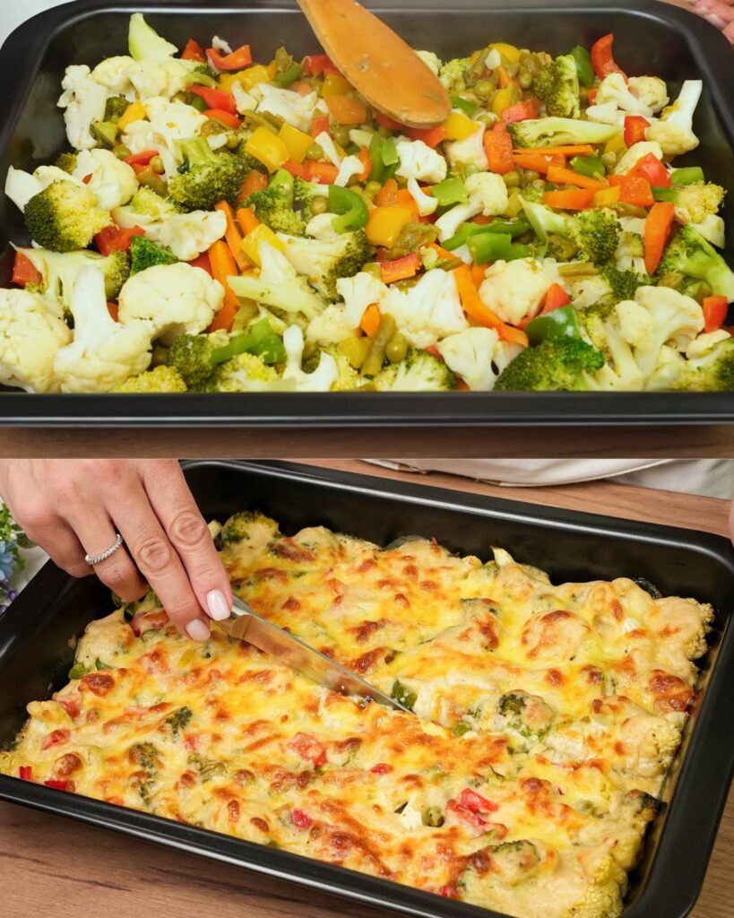 Baked Vegetable Medley with Cheese Sauce finished dish
