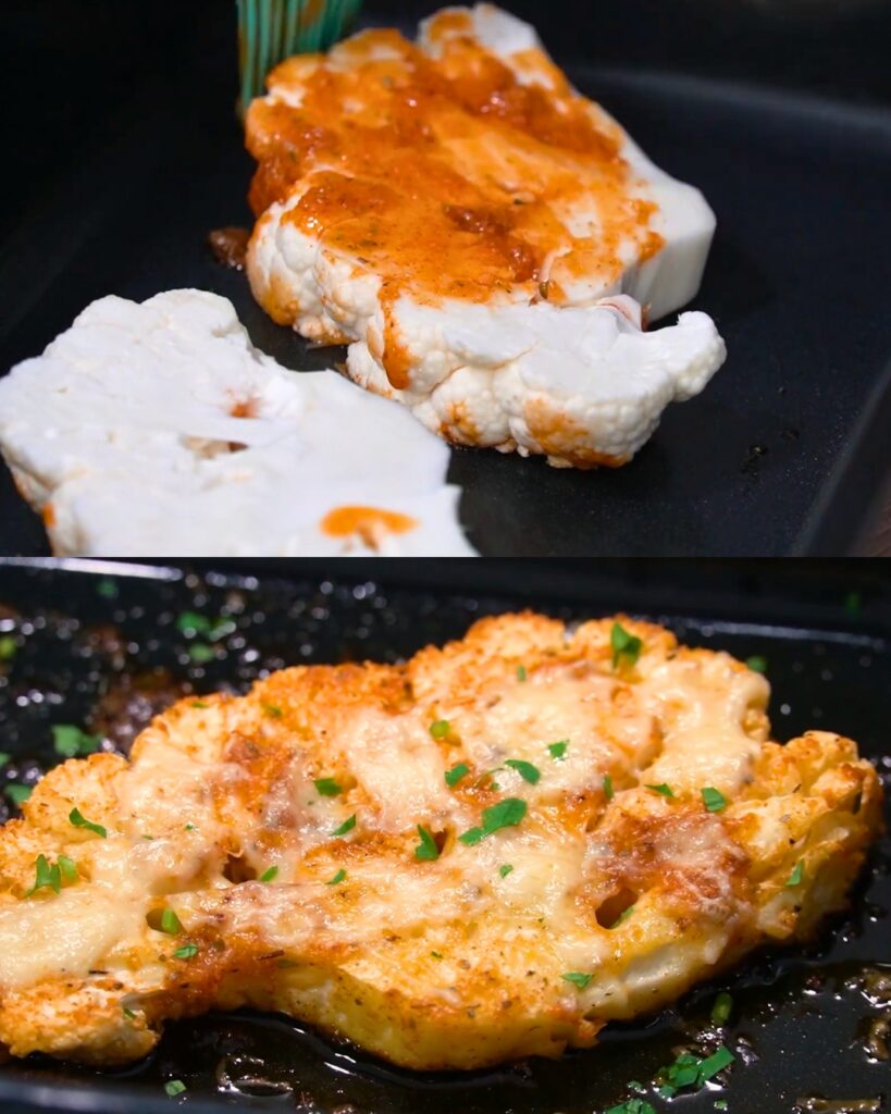Cheesy Baked Cauliflower Steaks finished dish