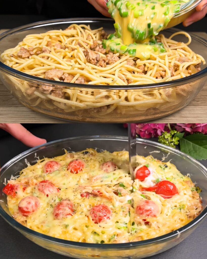 Savory Spaghetti with Beef and Egg finished dish