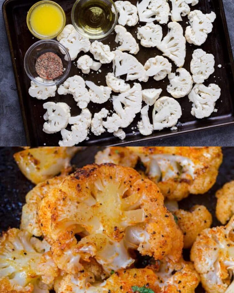 Roasted Cauliflower Steaks and Florets finished dish