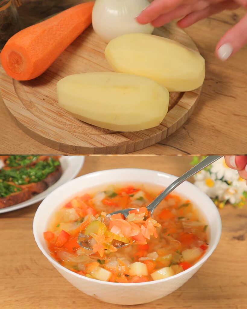 Hearty Vegetable Soup with Garlic Herb Bread