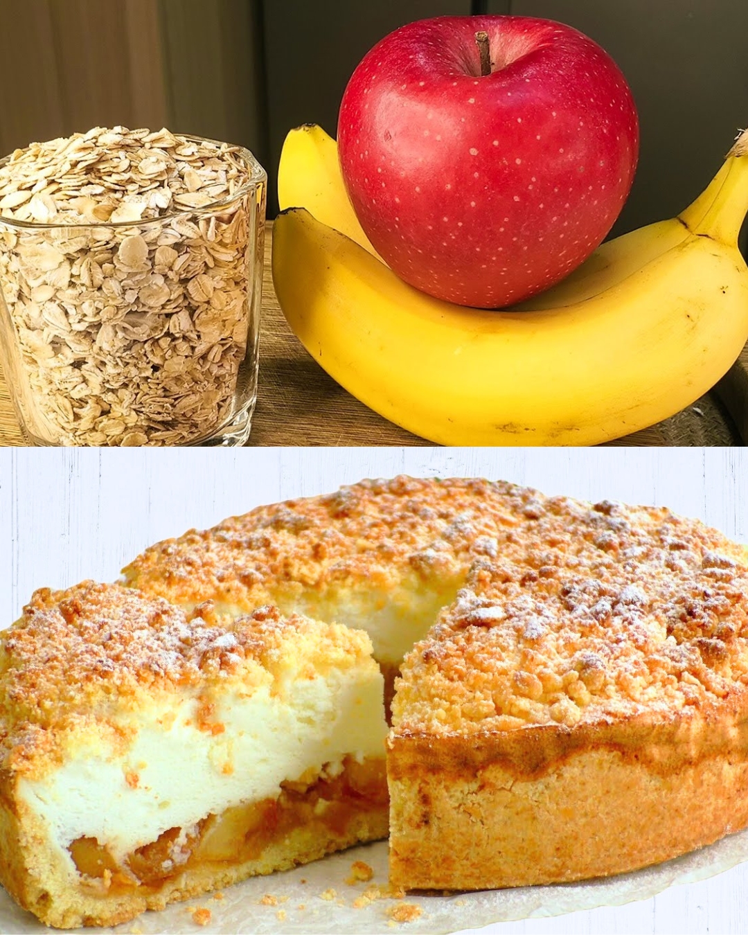 Fluffy Apple Pie with Banana, Oatmeal, and Creamy Soufflé