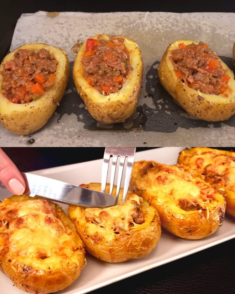 Savory Baked Potatoes with Meat and Vegetable Filling finished dish