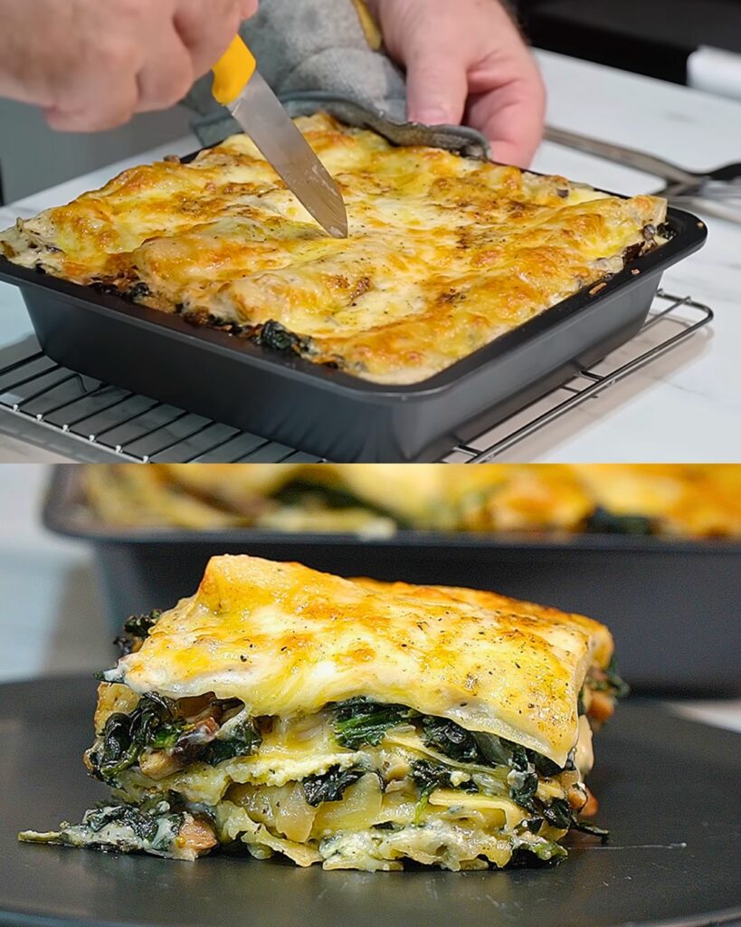 Creamy Mushroom and Spinach Lasagna finished dish