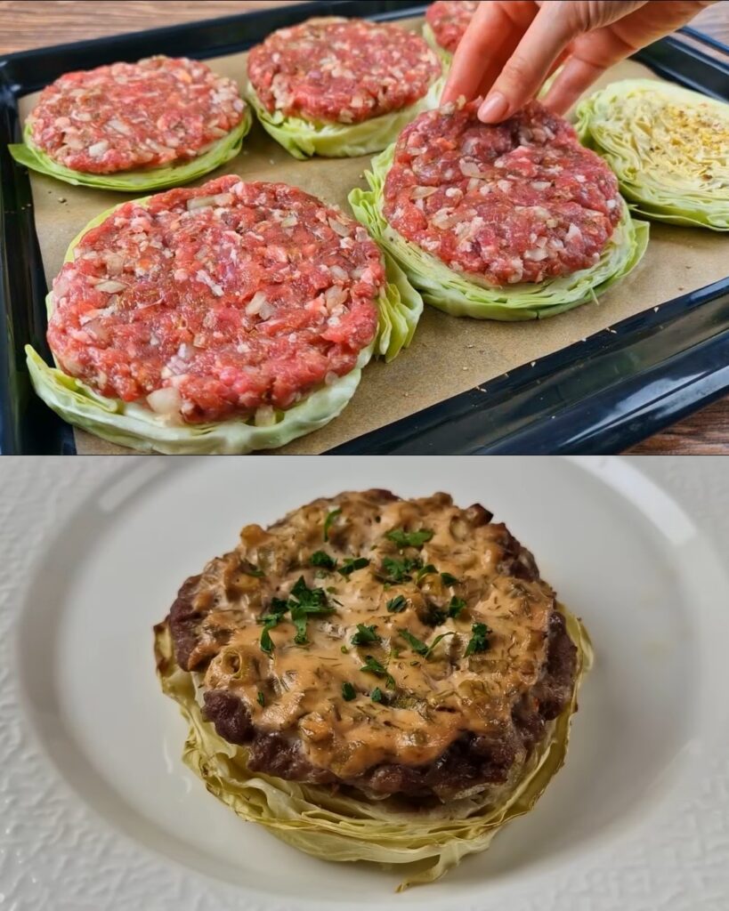Baked Cabbage and Ground Beef with Parmesan Potatoes finished dish
