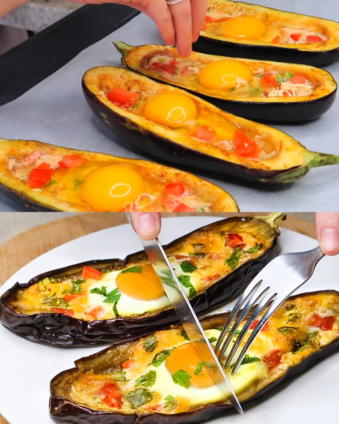 Baked Eggplant with Egg and Vegetables