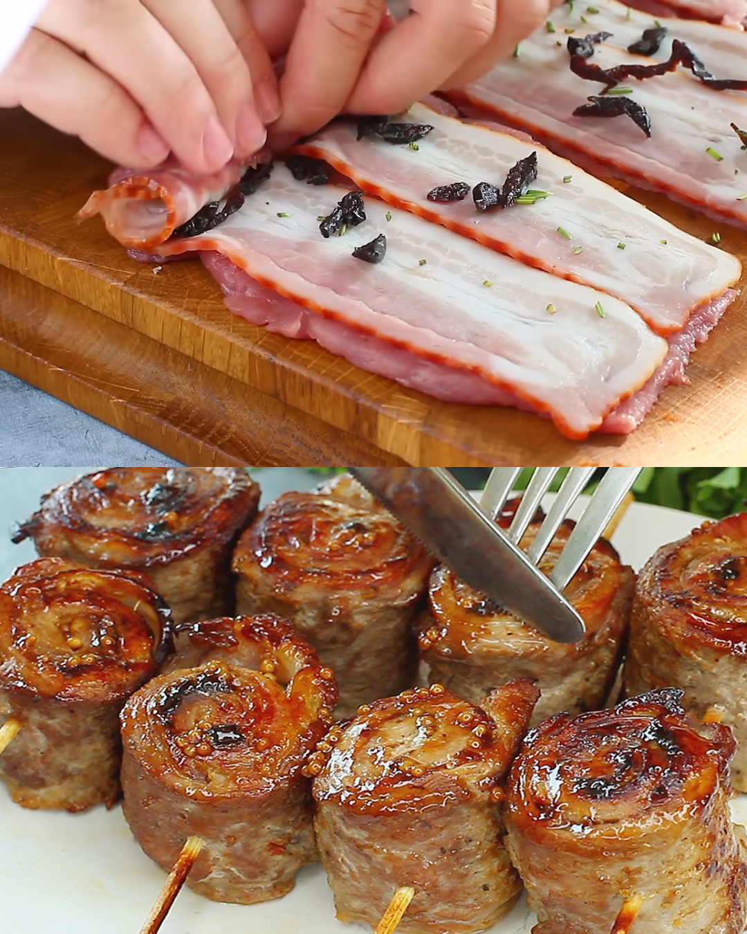 Pork Fillet Rolls with Bacon and Prunes