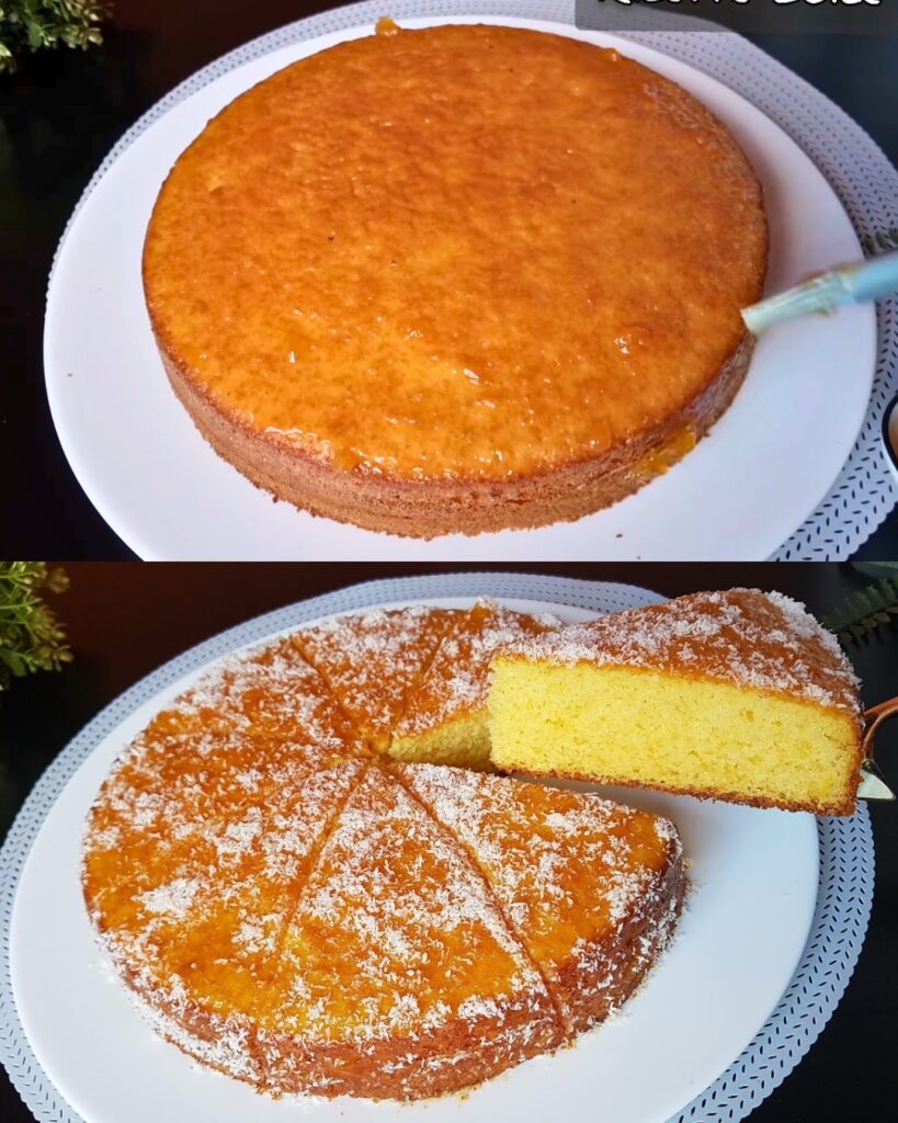 Lemon Cake with Apricot Jam and Coconut finished dish