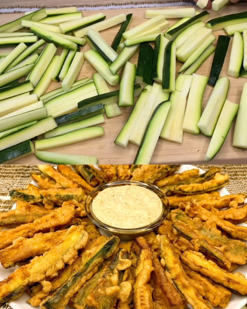 Crispy Zucchini Fries with Tangy Caper Sauce finished dish