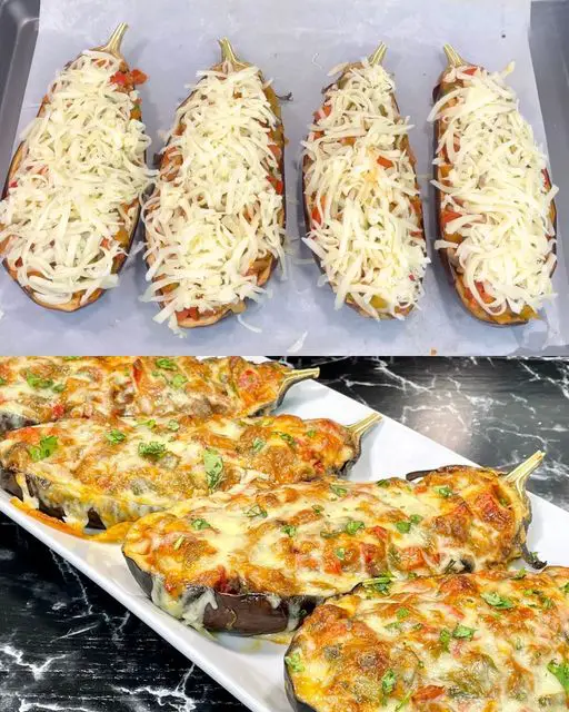 Stuffed Eggplants with Cheese and Vegetables