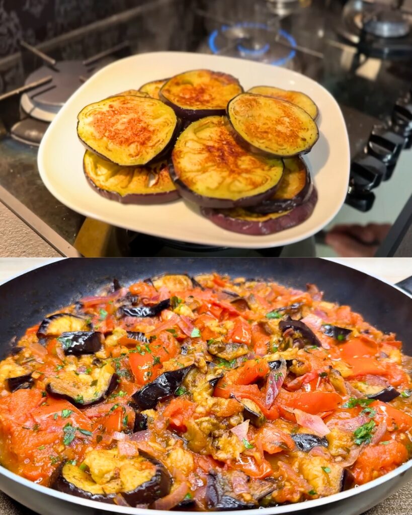 Eggplant Stew with Yogurt Sauce finished dish