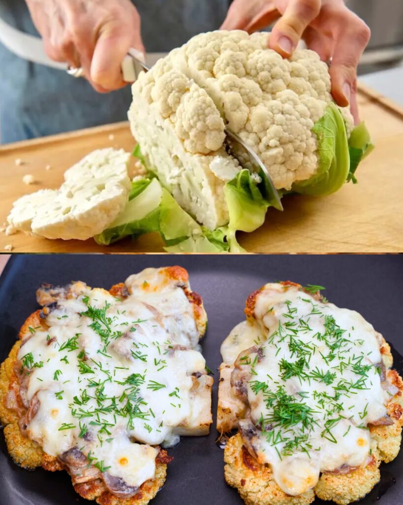 Cauliflower Steak with Mushroom Topping