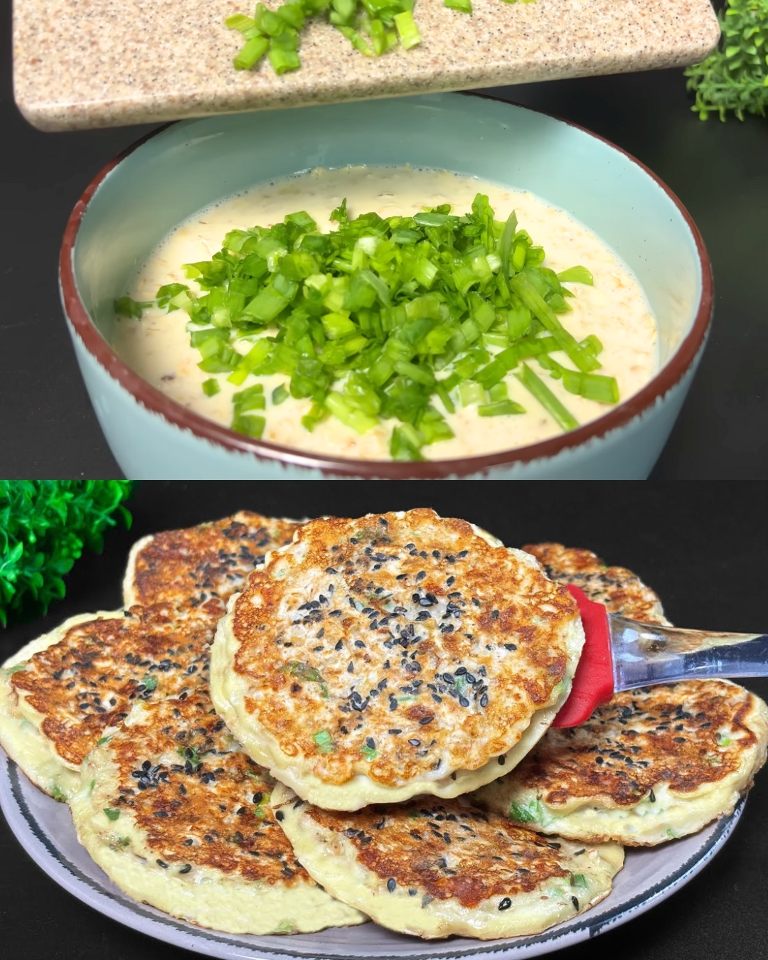 Savory Oatmeal Pancakes with Mozzarella and Green Onions