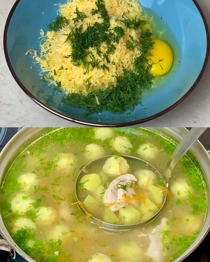 Delicious Chicken Soup with Cheese Balls finished dish