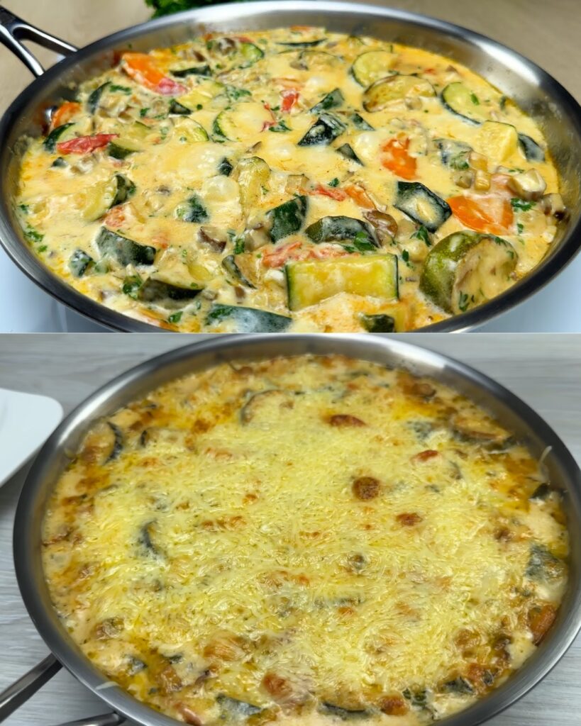 Savory Zucchini and Mushroom Bake with Creamy Cheese Sauce