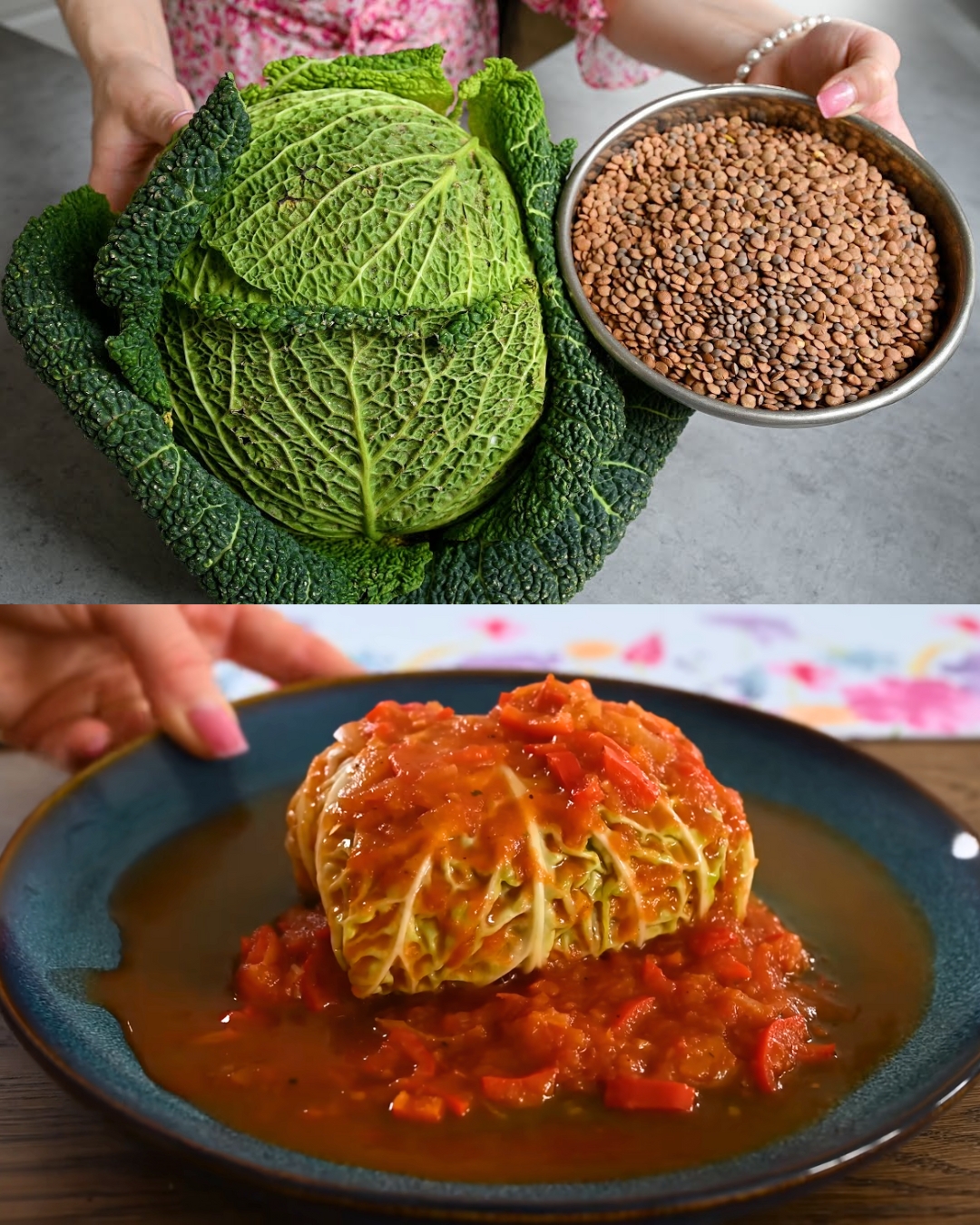 Hearty Lentil and Cabbage Stew with Walnut and Tomato Sauce