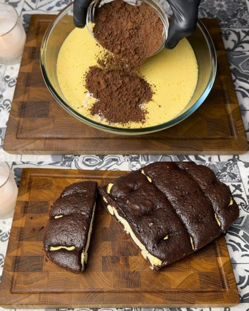 Delicious chocolate cake with curd filling finished dish