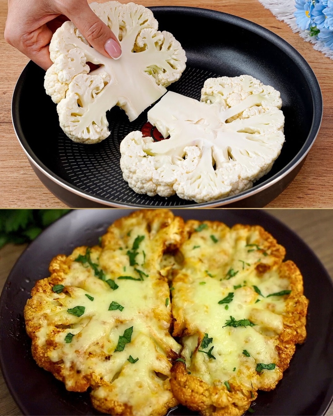 Roasted Cauliflower Steaks with Cheese and Peppers Recipe