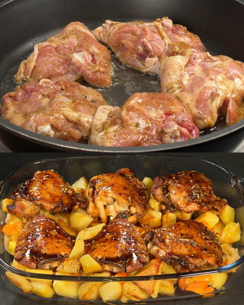 Honey Soy Glazed Chicken Legs with Roasted Vegetables Recipe finished dish