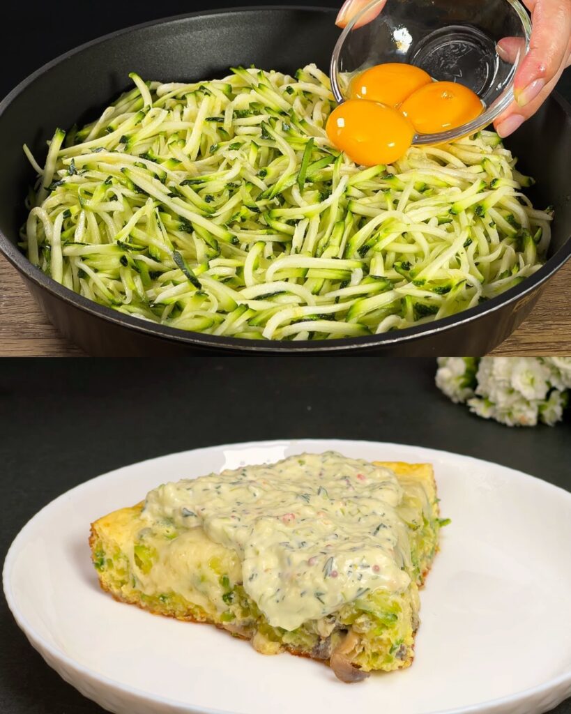 Veggie and Mozzarella Egg Bake with Creamy Dill Sauce Recipe finished dish