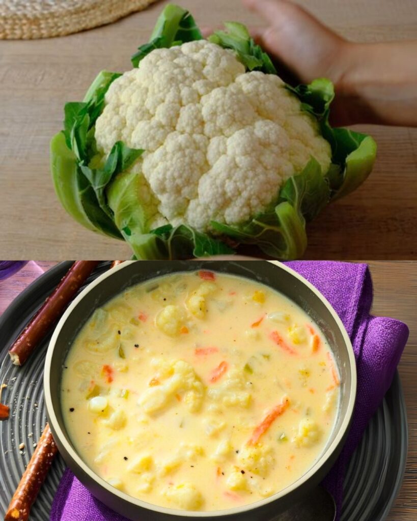 Creamy Cauliflower, Leek, and Cheddar Soup finished dish