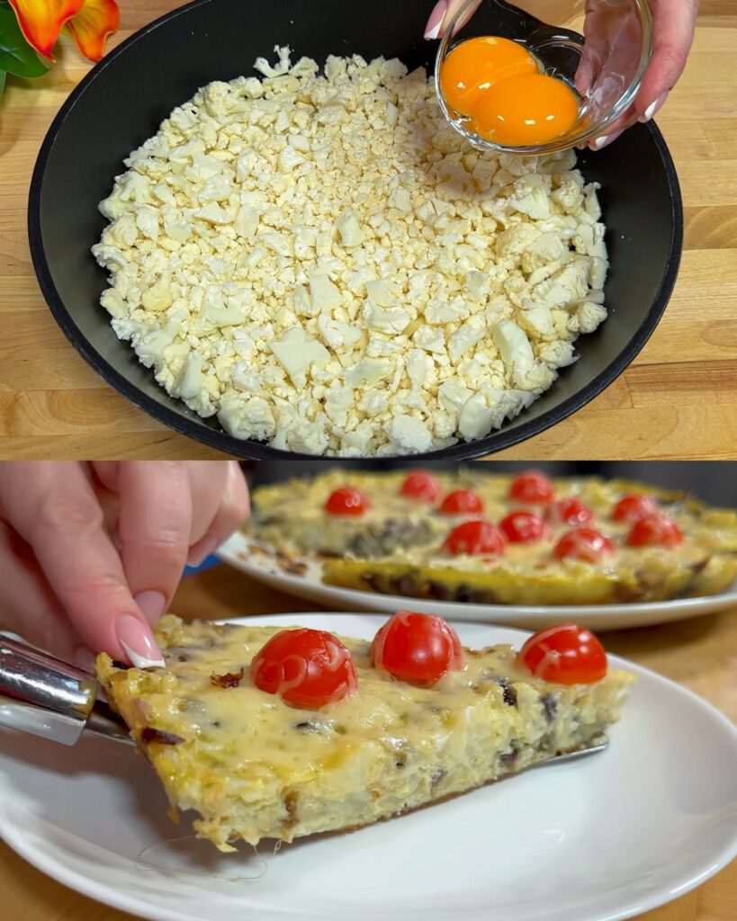 Cauliflower and Egg Skillet with Cherry Tomatoes and Parmesan finished dish