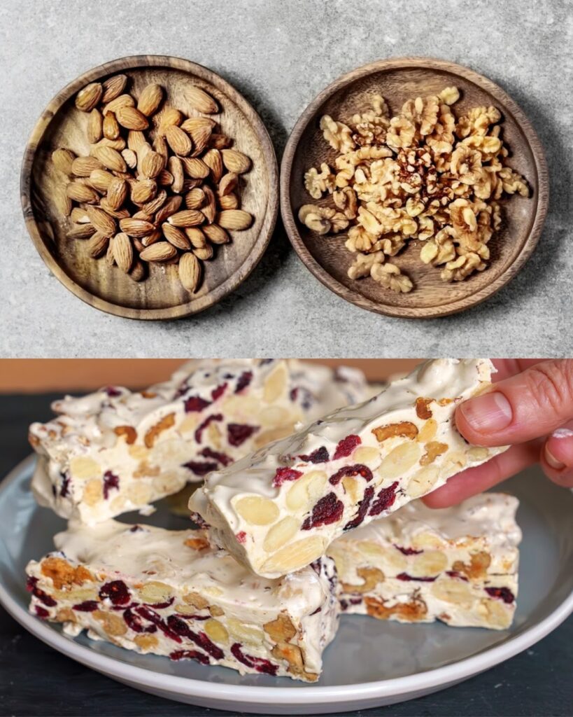 Almond, Walnut, and Cranberry Nougat finished dish