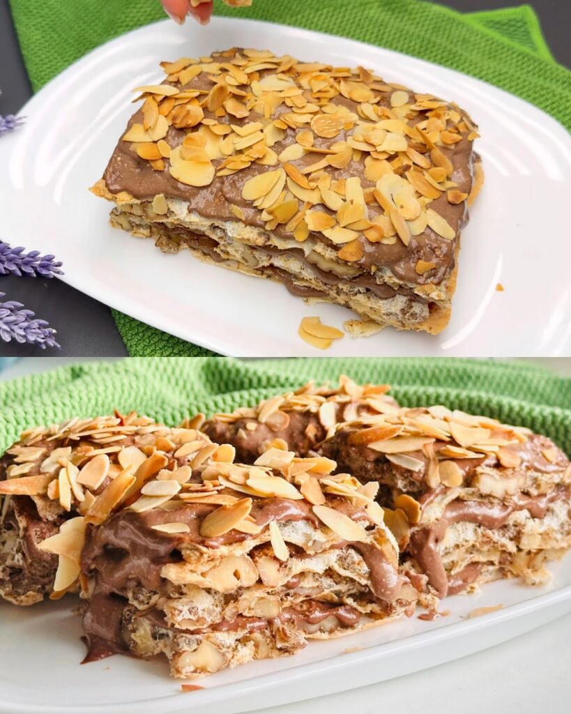 Crispy Nut and Chocolate Cream Cake finished dish