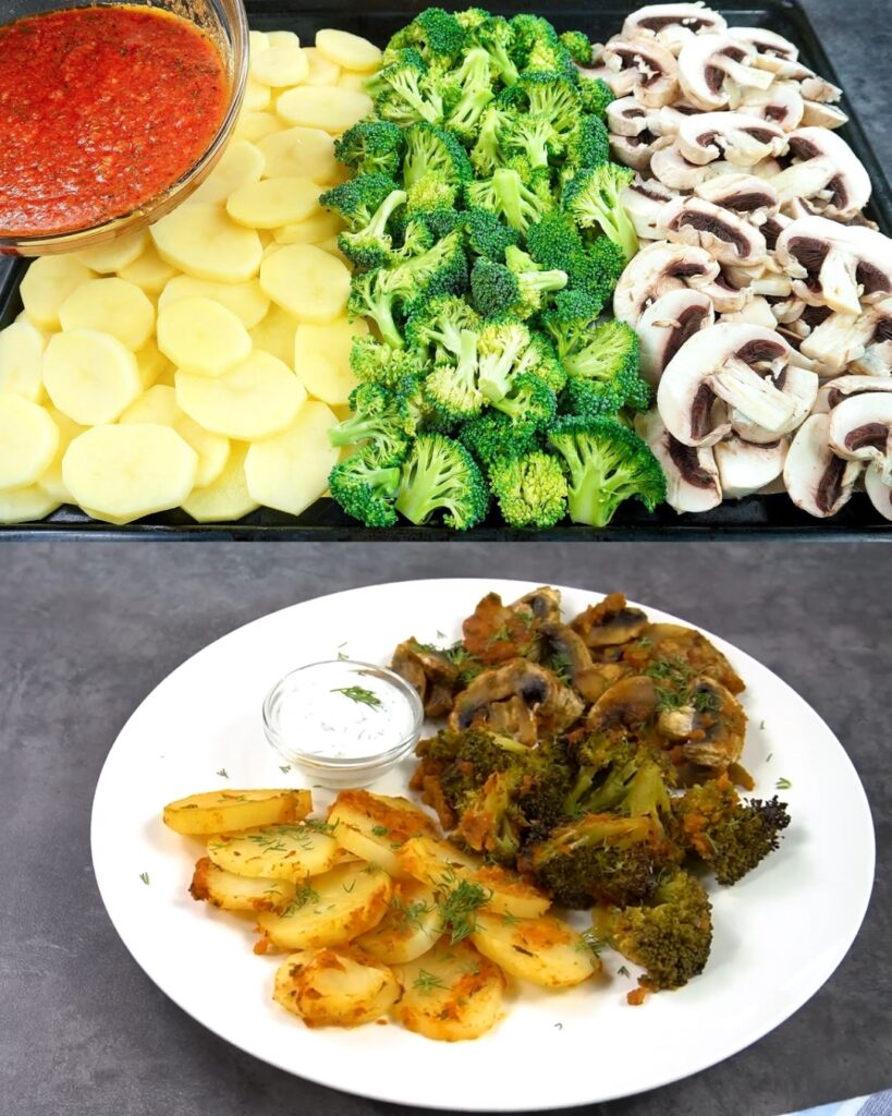 Quick and Healthy Dinner: Mixed Broccoli, Mushrooms, and Potatoes