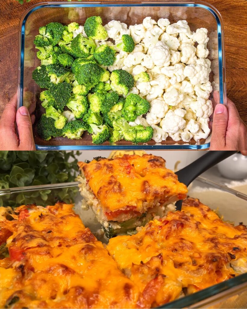 A Portuguese Twist: Baked Cauliflower and Broccoli with Chicken and Cheese