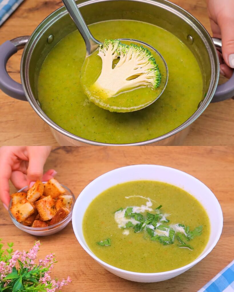 Creamy Broccoli Vegetable Soup with Homemade Croutons: A Quick and Healthy Delight