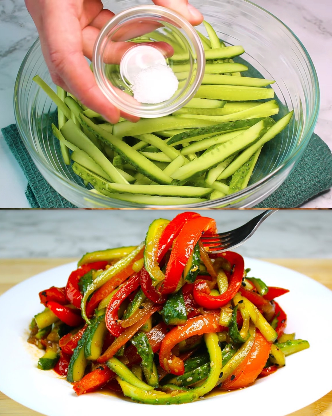 Stir-Fried Bell Peppers and Cucumber Salad with Sesame Seeds