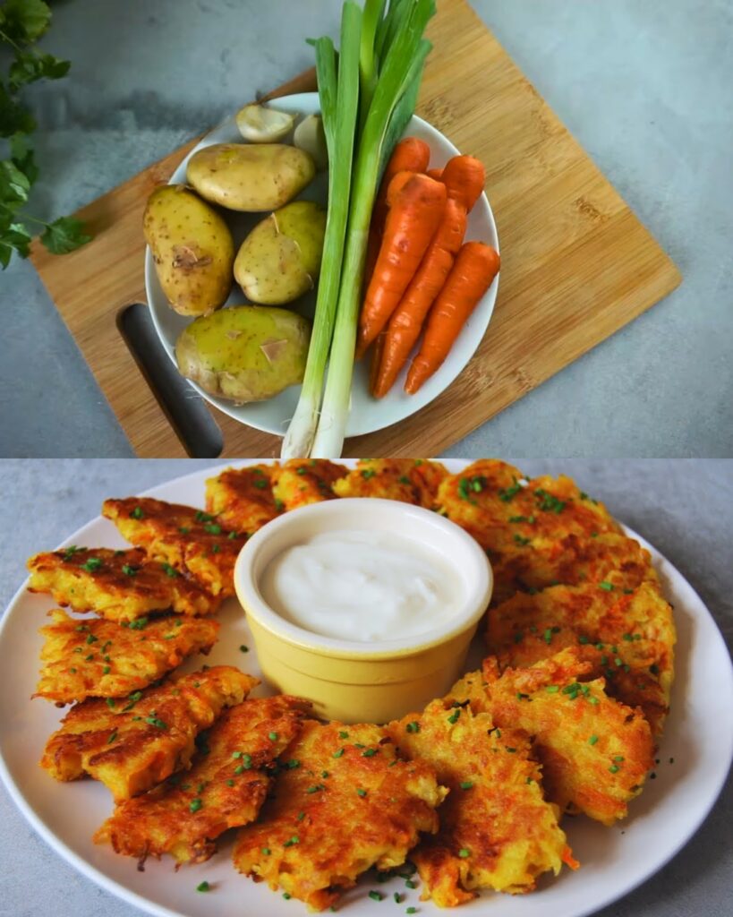 Vegetable Fritters with Carrots, Potatoes, and Tofu finished dish
