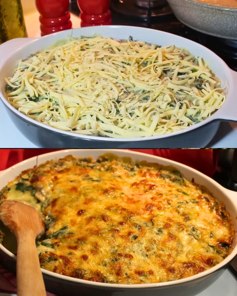 Spinach, Mushroom, and Potato Purée Casserole finished dish