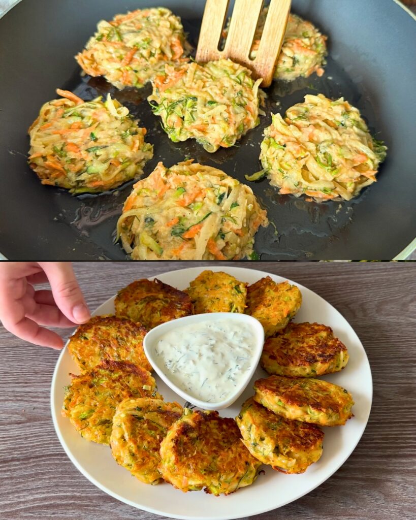 Zucchini and Vegetable Patties with Creamy Cucumber Sauce