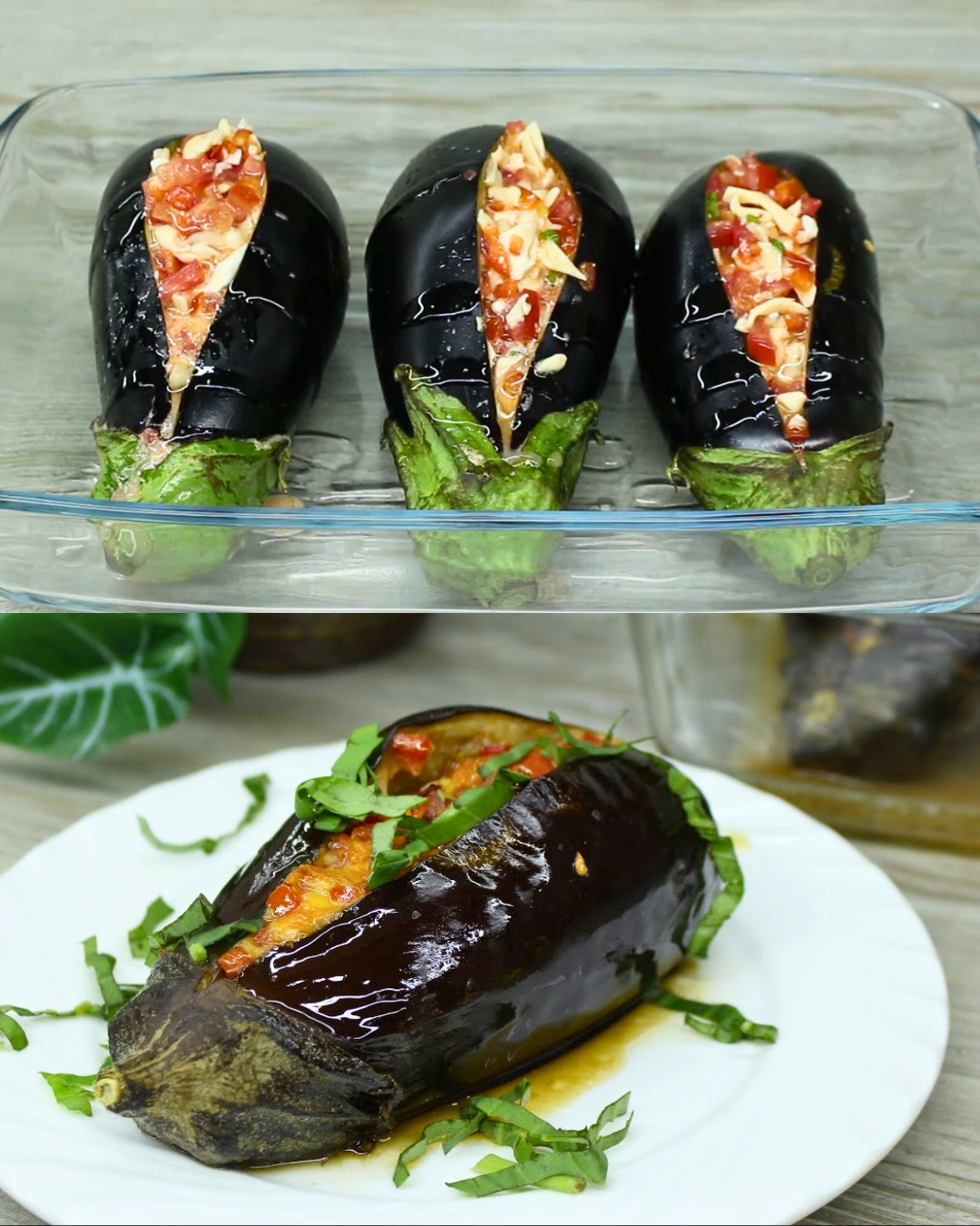 Stuffed Eggplant with Mozzarella and Feta