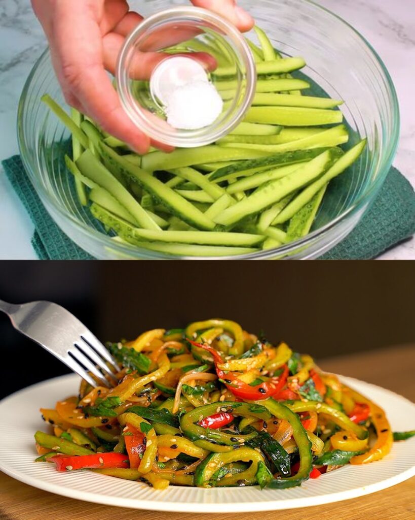 Cucumber and Bell Pepper Sesame Salad finished dish