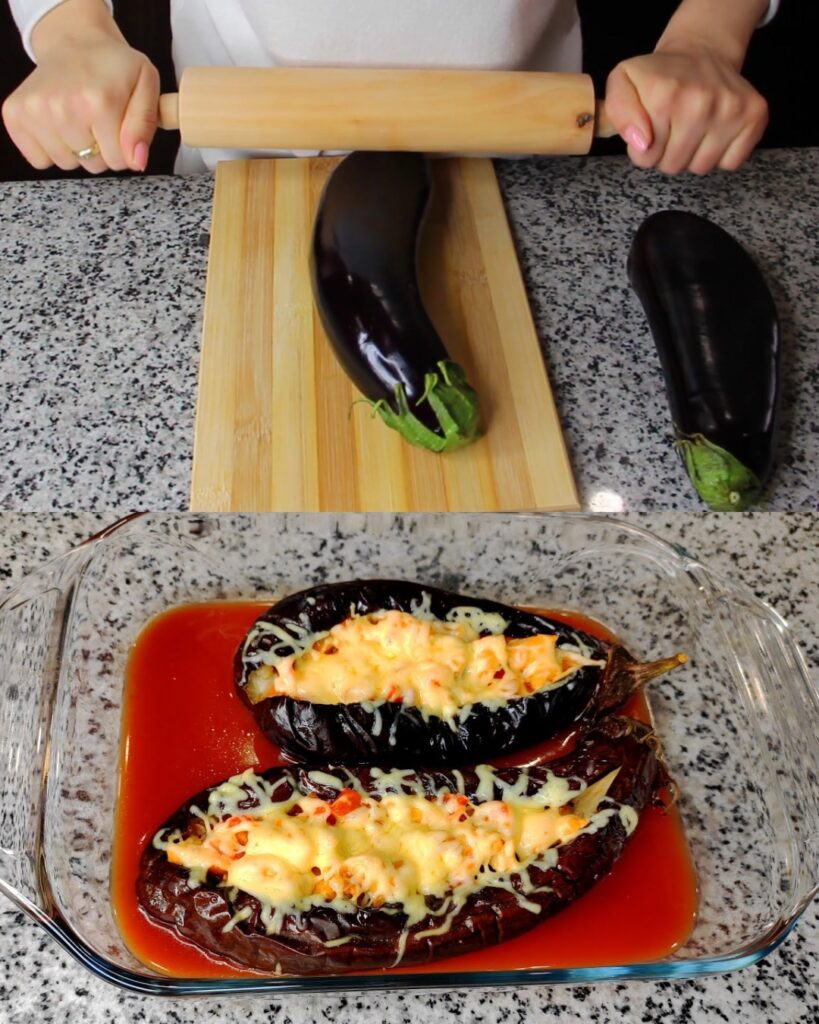 Stuffed Baked Eggplant with Chicken and Cheese finished dish