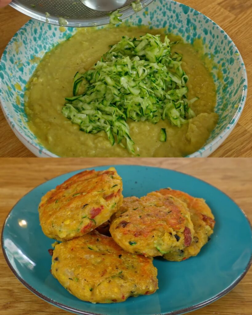 Yellow Lentil and Zucchini Fritters with Sun-Dried Tomatoes and Olives