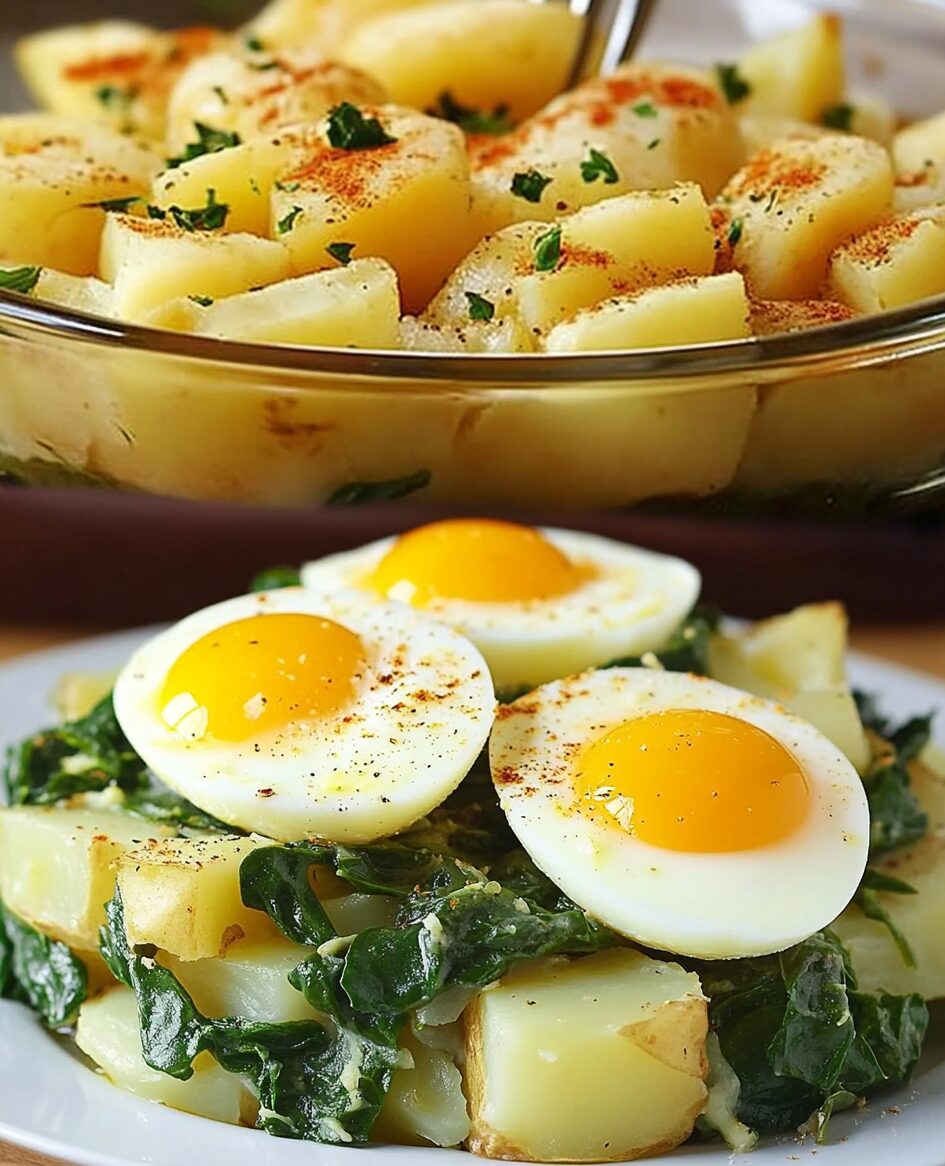Easy and Hearty Potatoes with Spinach and Eggs: A Comforting Dinner Recipe