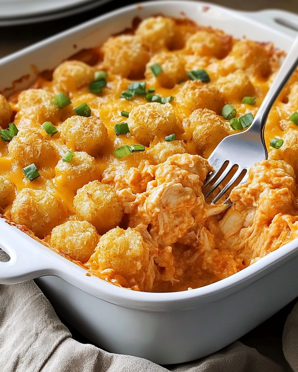 Buffalo Chicken Tater Tot Casserole