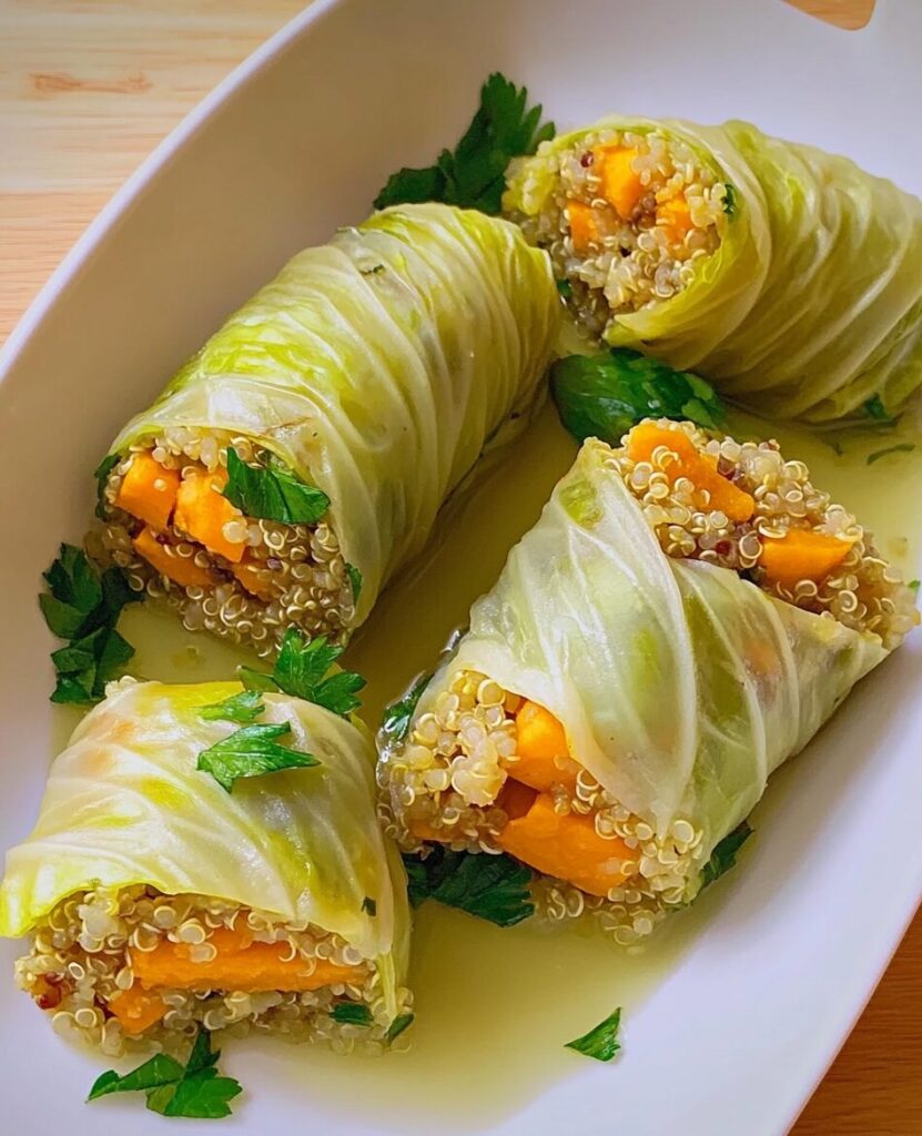 Cabbage Rolls with Sweet Potato and Quinoa Filling
