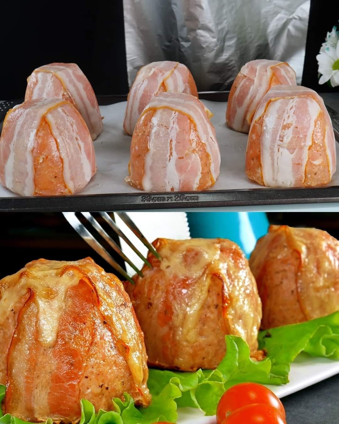 Stuffed Minced Pork Cups with Bacon, Tomato, and Mozzarella